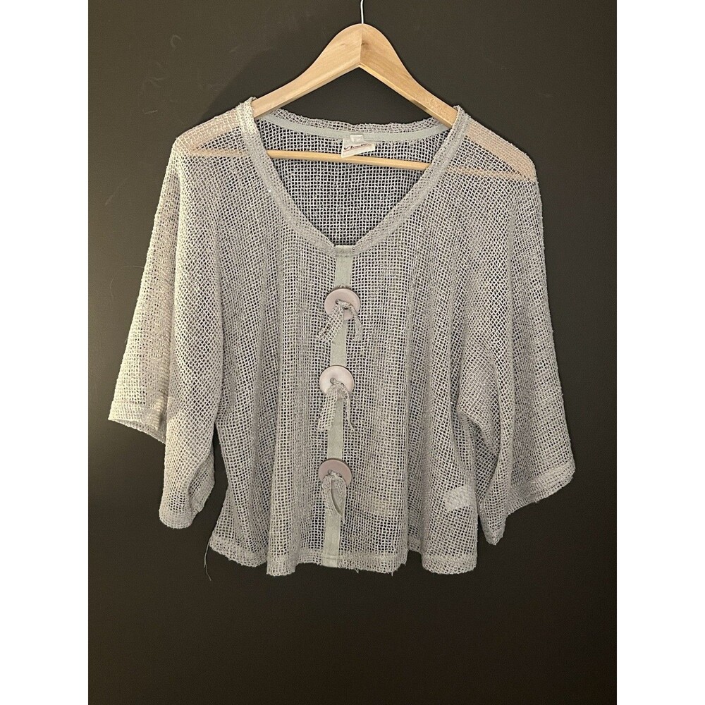 Noelle One Size Linen Blend Open Weave Cardigan Jacket Disc Buttons Boho